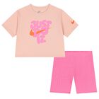 Girls Pink Logo Bike Shorts Set, 1, hi-res