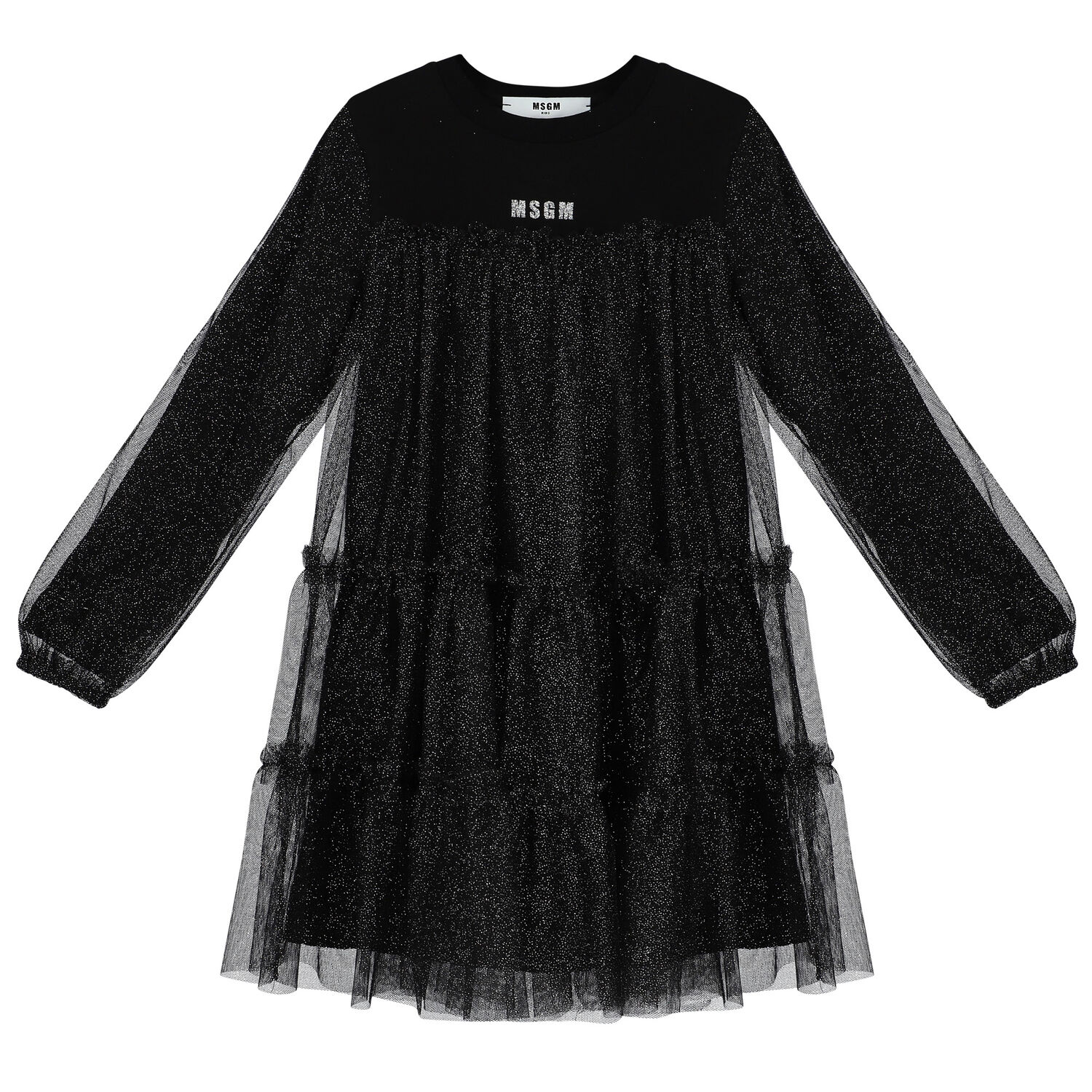 Girls Black Logo Tulle Dress, 1, hi-res image number null