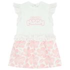 Younger Girls White & Pink Logo Dress, 1, hi-res