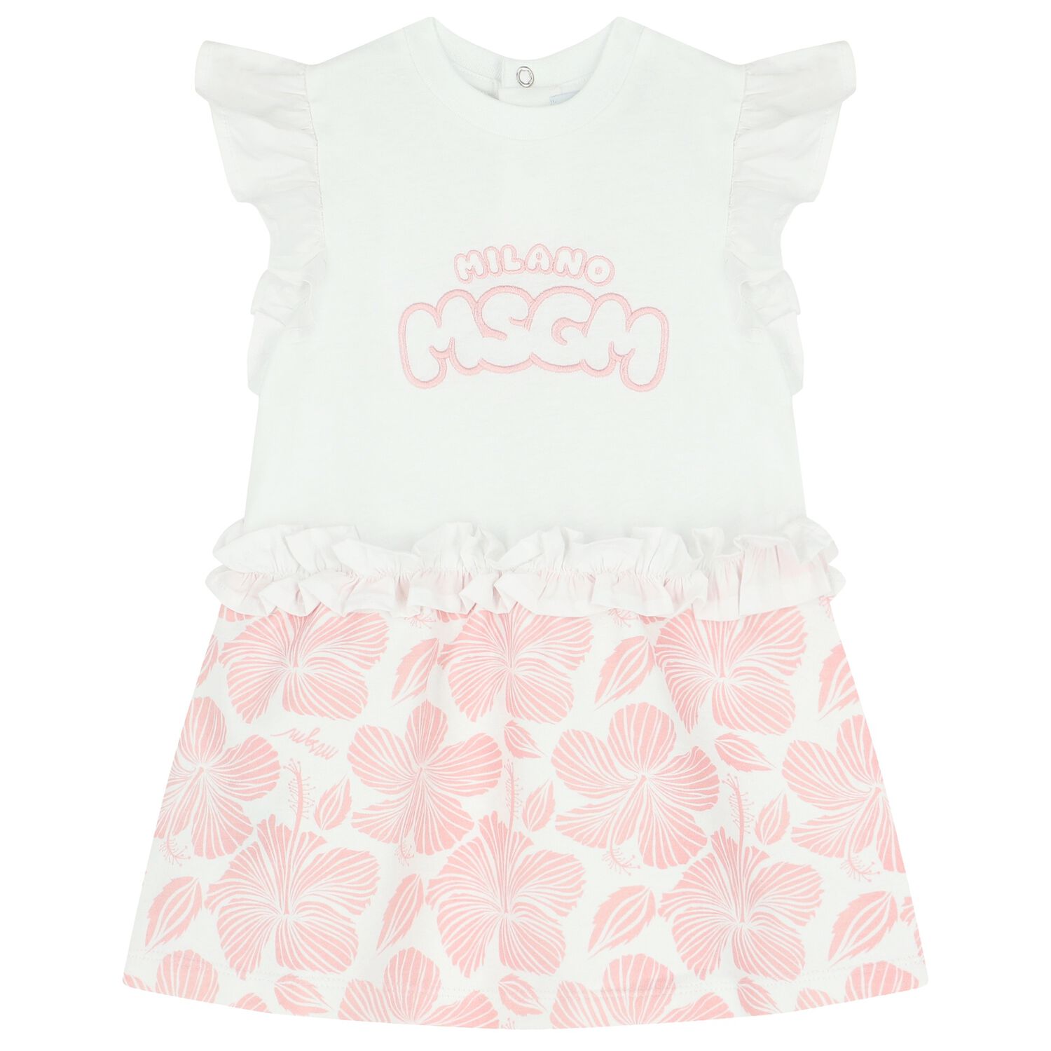 Younger Girls White & Pink Logo Dress, 1, hi-res