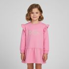 Younger Girls Pink Logo Ruffled Dress, 1, hi-res