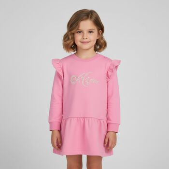 Younger Girls Pink Logo Ruffled Dress