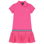 Girls Pink Logo Polo Dress, 1, hi-res