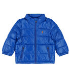 Boys Blue Hooded Puffer Jacket, 1, hi-res