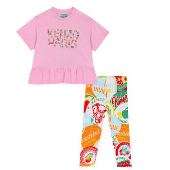 Younger Girls Pink & Ivory Logo Leggings Set
