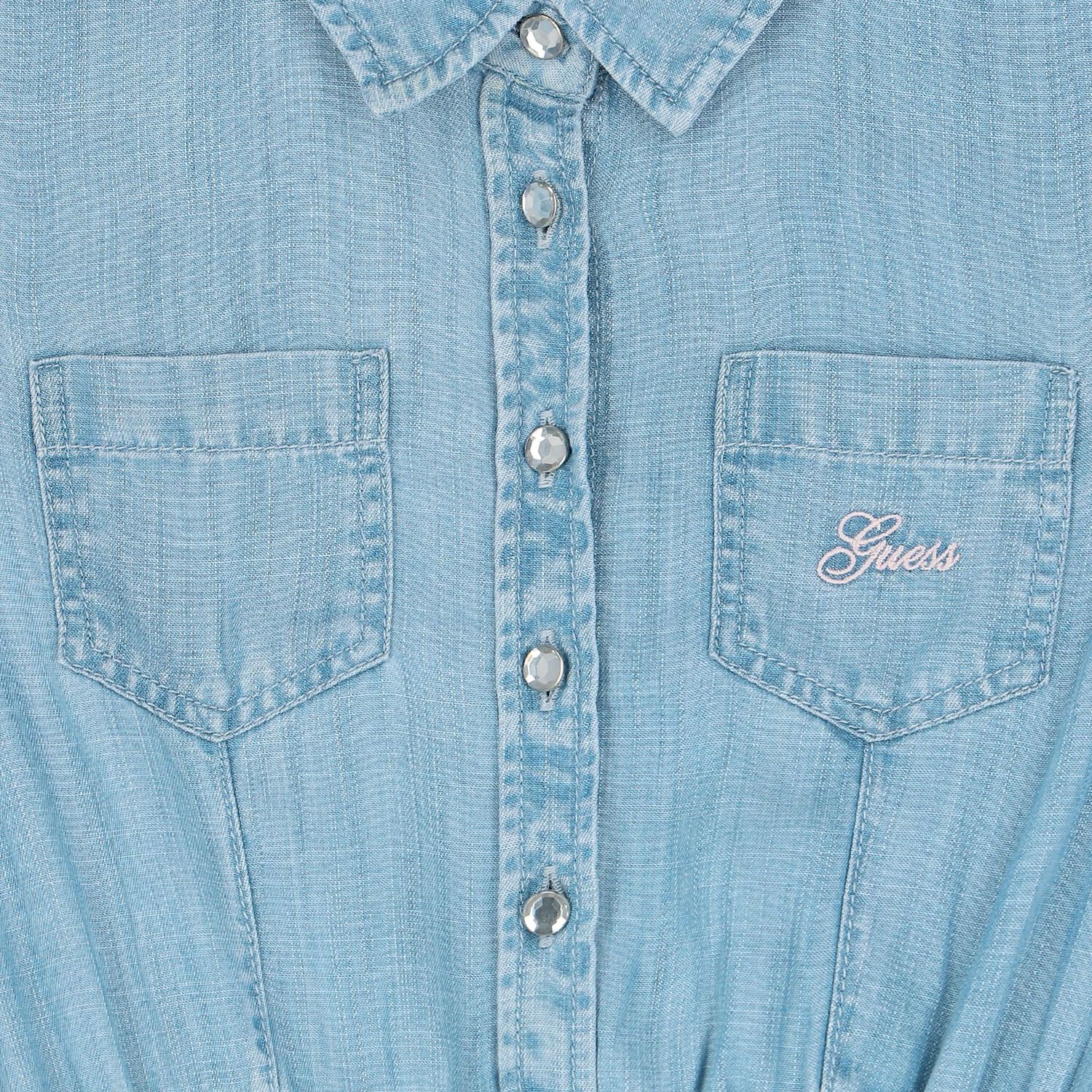 Girls Denim Blue Logo Dress, 1, hi-res