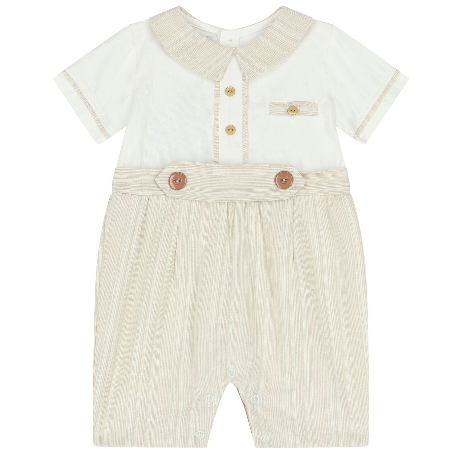 Baby Boys Ivory & Beige Romper Set, 1, hi-res