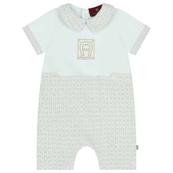 Baby Boys Blue & Gold Logo Romper