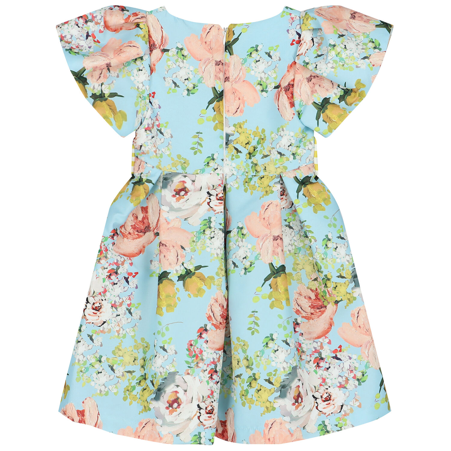 Girls Blue Floral Satin Dress, 1, hi-res