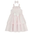 Girls Pink & White Stripe Dress Set, 1, hi-res
