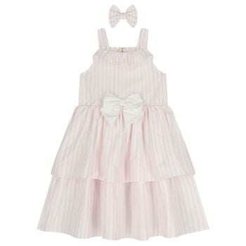 Girls Pink & White Stripe Dress Set