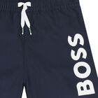 Younger Boys Navy Blue Logo Swim Shorts, 1, hi-res