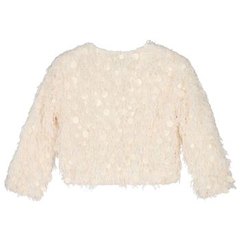 Girls Ivory Sequin & Fringe Cardigan