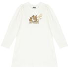 Girls Ivory Teddy Bear Logo Dress, 1, hi-res