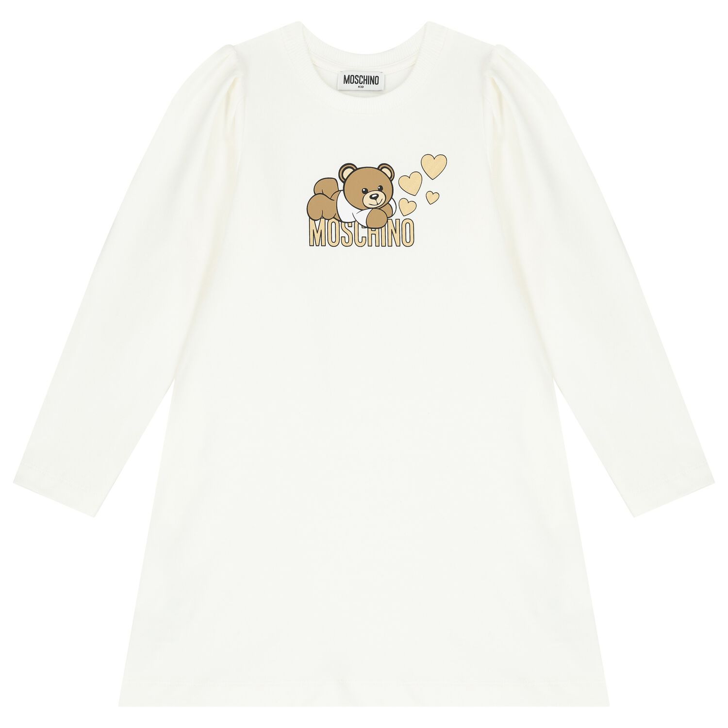 Girls Ivory Teddy Bear Logo Dress, 1, hi-res