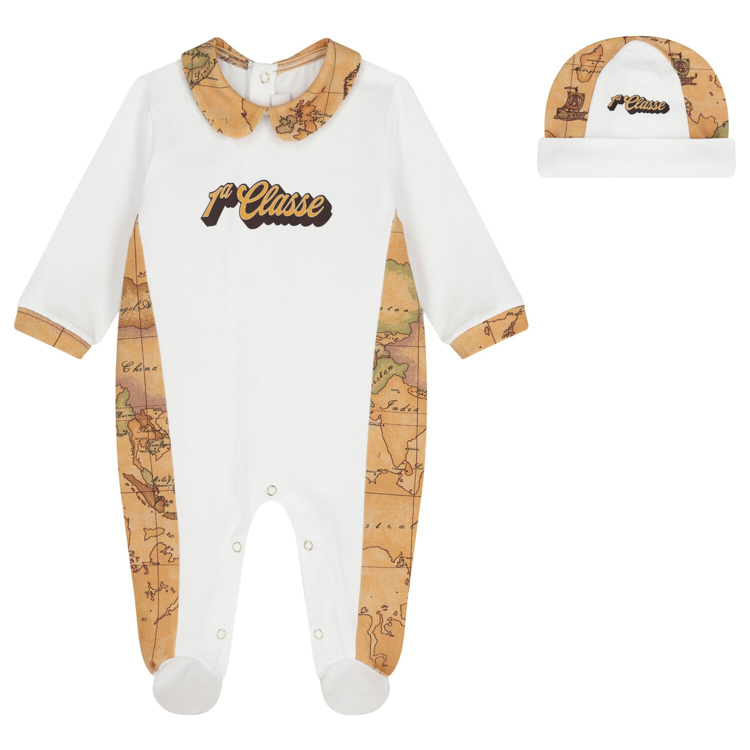 White & Beige Geo Map Babygrow Set, 2, hi-res