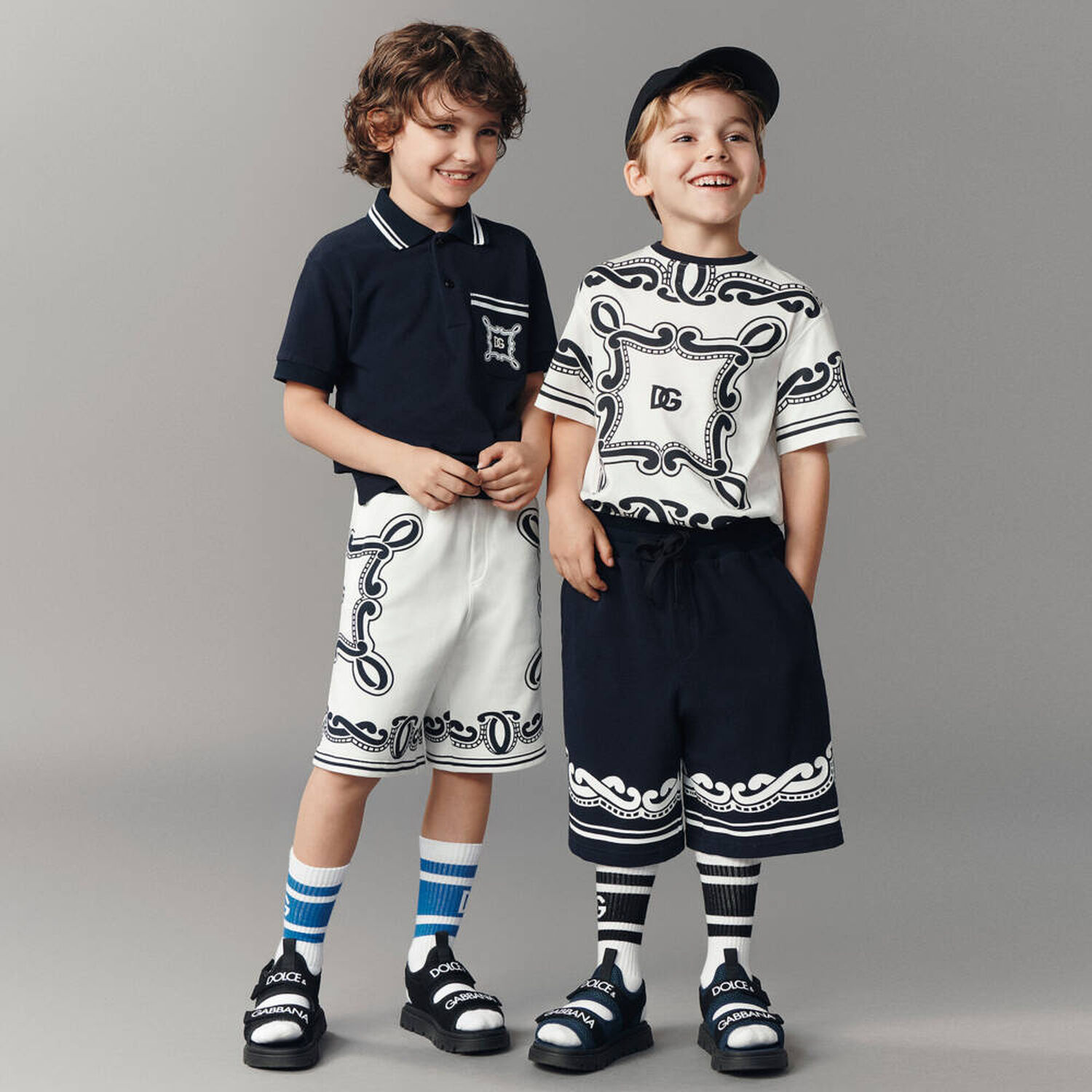 Boys Ivory & Navy Blue Bandana Shorts, 1, hi-res image number null