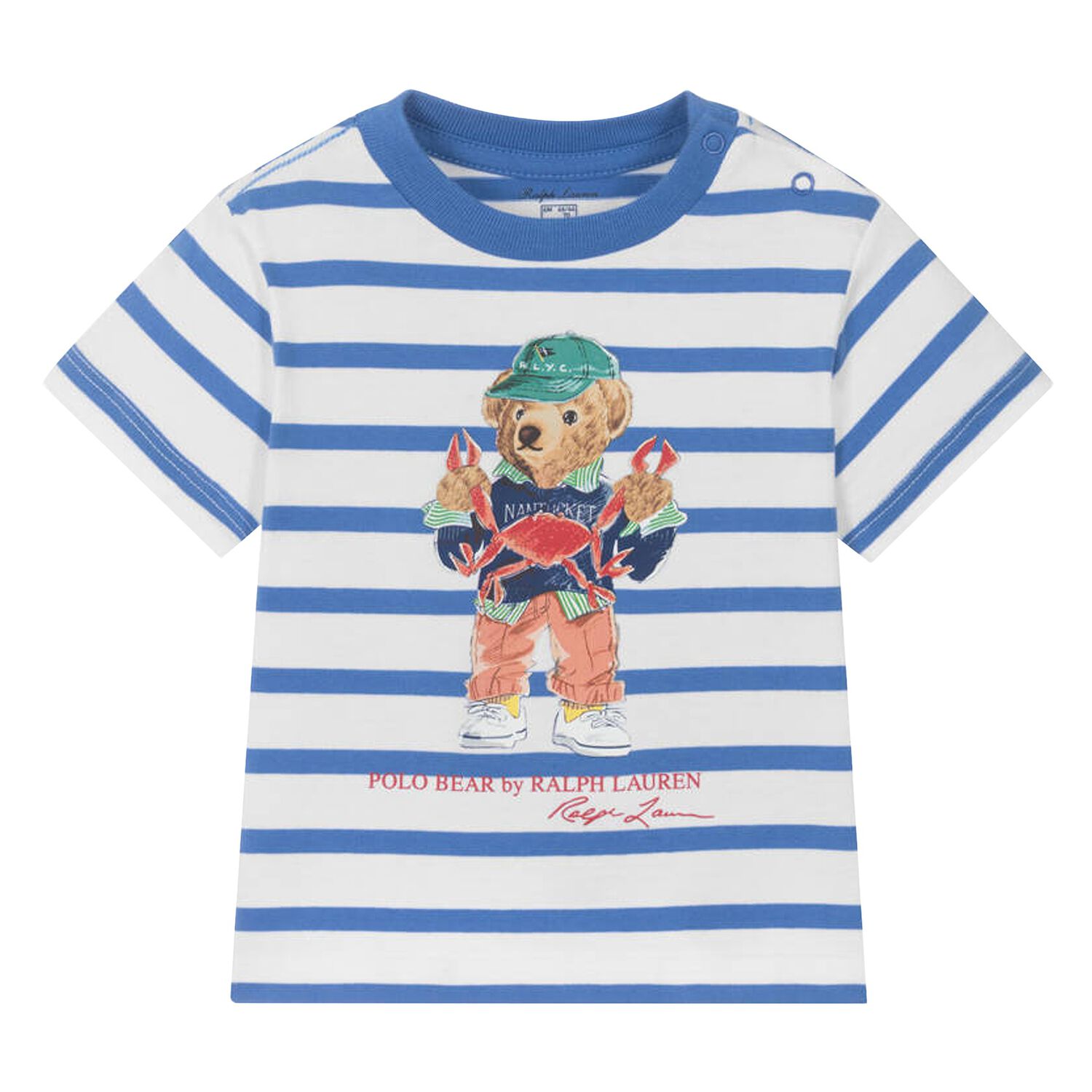 Baby Boys Blue Striped Polo Bear T-Shirt, 1, hi-res