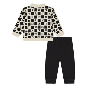 Younger Boys Ivory & Black Ikonik Karl Trousers Set