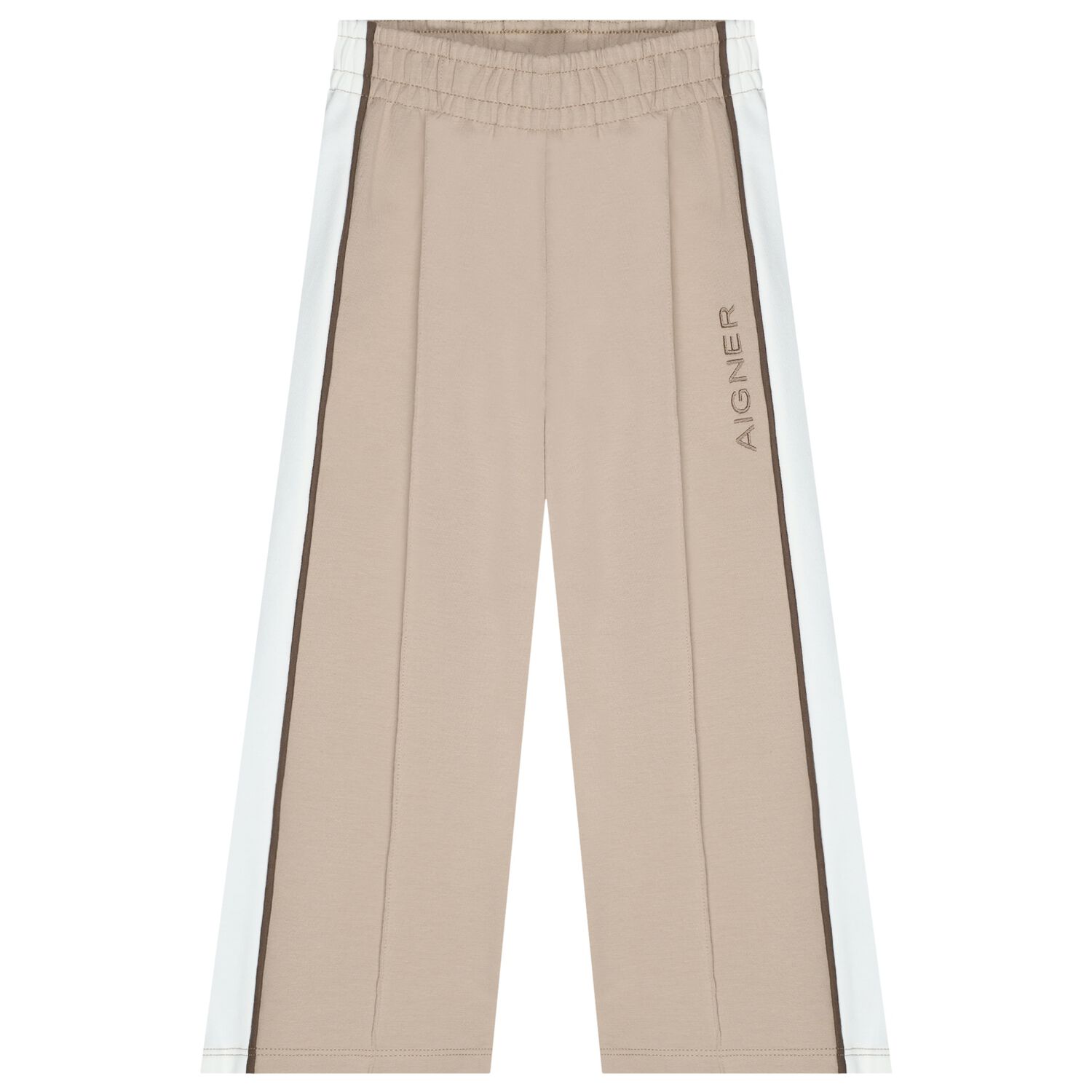 Girls Beige & Ivory Logo Trousers, 1, hi-res