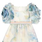 Girls Blue Floral Chiffon Dress, 1, hi-res