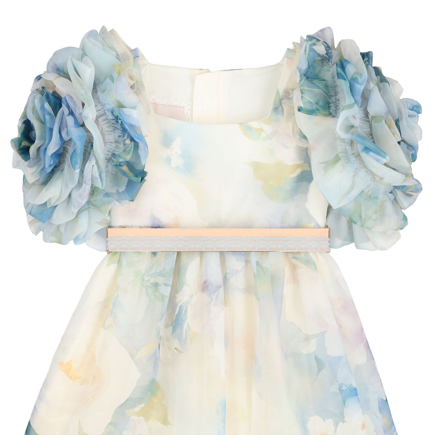 Girls Blue Floral Chiffon Dress, 1, hi-res image number null