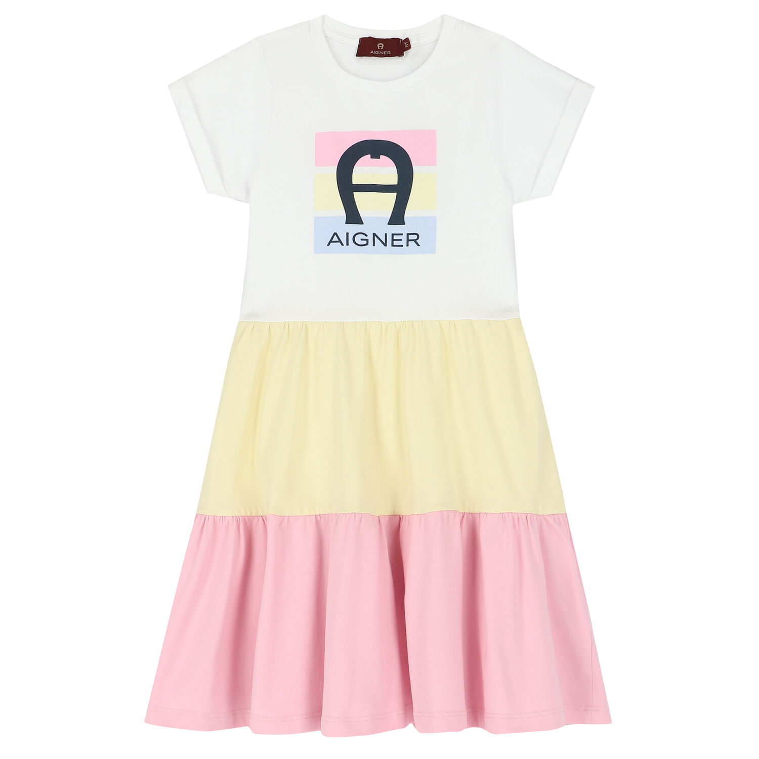Girls Pink & White Logo Dress, 1, hi-res