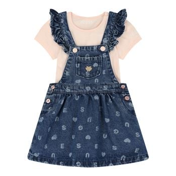 Baby Girls Pink & Denim Blue Dungaree Set