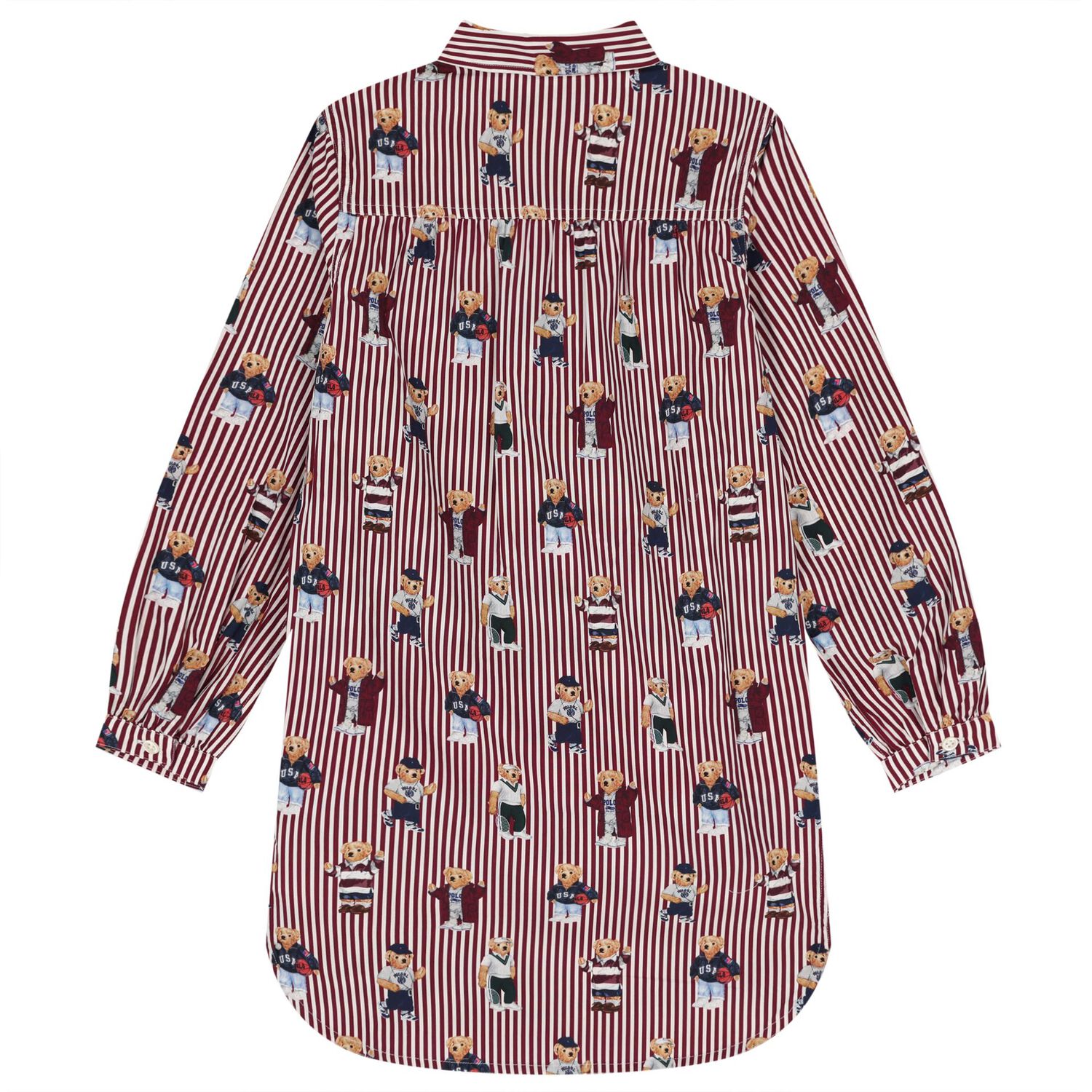 Girls White & Red Polo Bear Striped Shirt Dress, 1, hi-res
