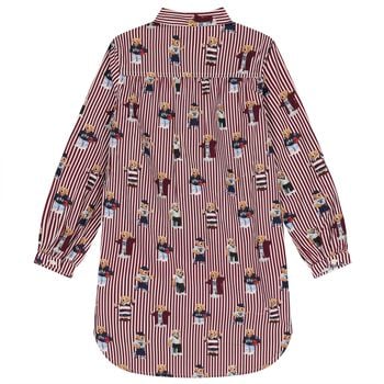 Girls White & Red Polo Bear Striped Shirt Dress