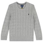 Grey Logo Cable Knit Jumper, 1, hi-res