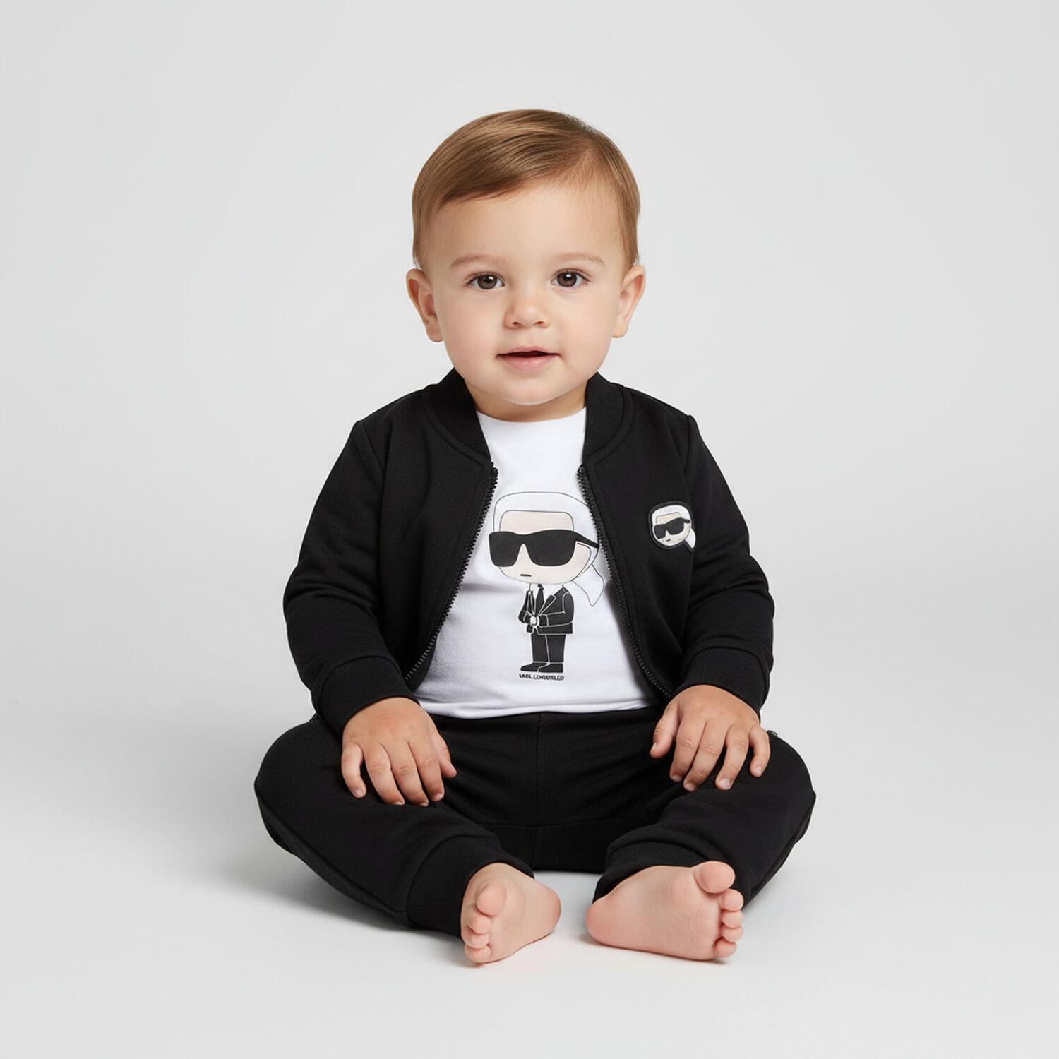 Younger Boys Black & White Logo 3-Piece Tracksuit, 1, hi-res