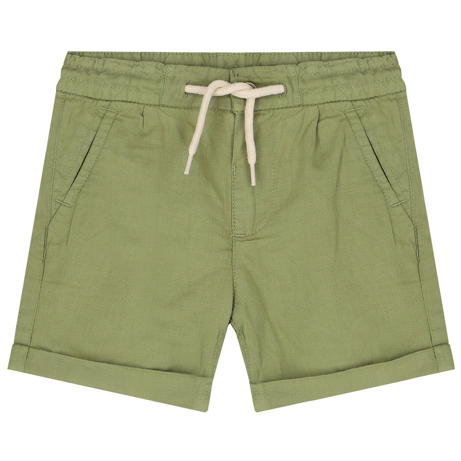 Younger Boys Khaki Green Linen Shorts, 1, hi-res