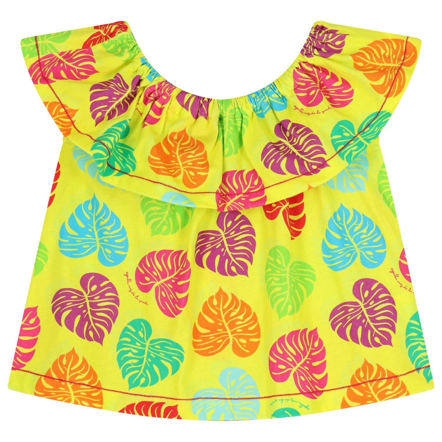 Girls Yellow Palm Leaves Top, 1, hi-res