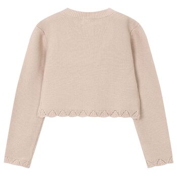 Girls Beige Knitted Cardigan