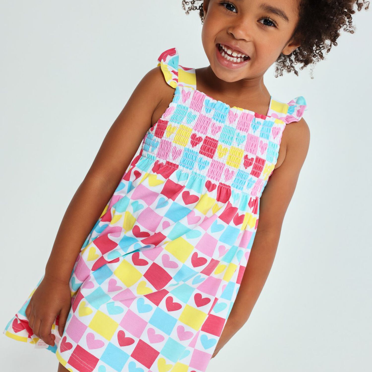 Girls Multi-Coloured Hearts Dress, 1, hi-res
