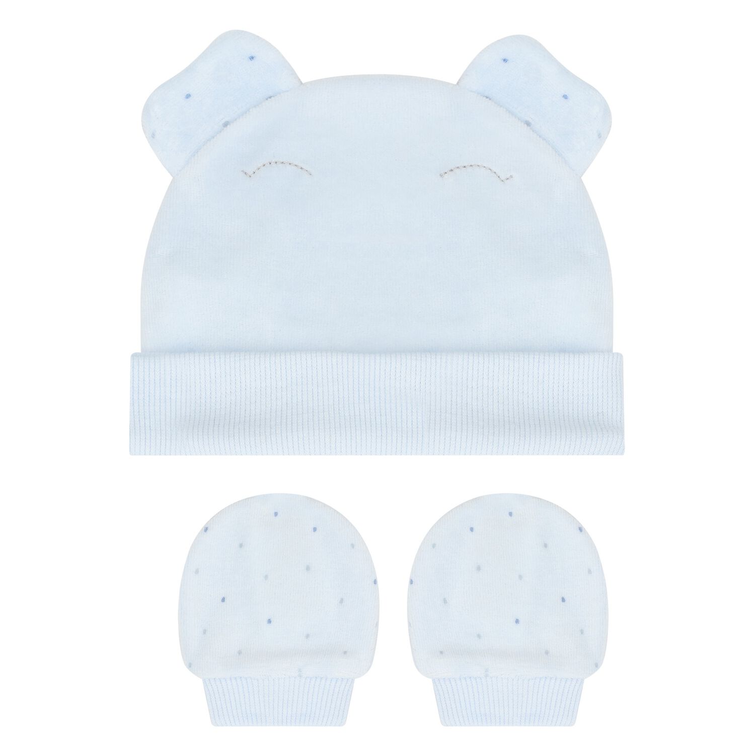 Baby Boys Blue Hat & Mitten Set, 1, hi-res