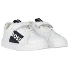 Boys White & Black Logo Trainers, 1, hi-res