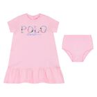 Baby Girls Pink Cotton Jersey Floral Logo Dress, 1, hi-res