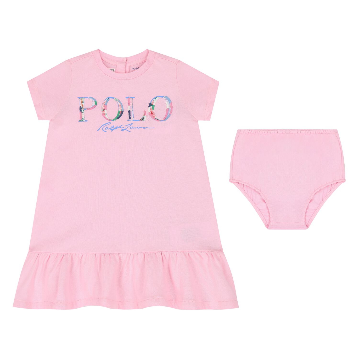 Baby Girls Pink Cotton Jersey Floral Logo Dress, 1, hi-res