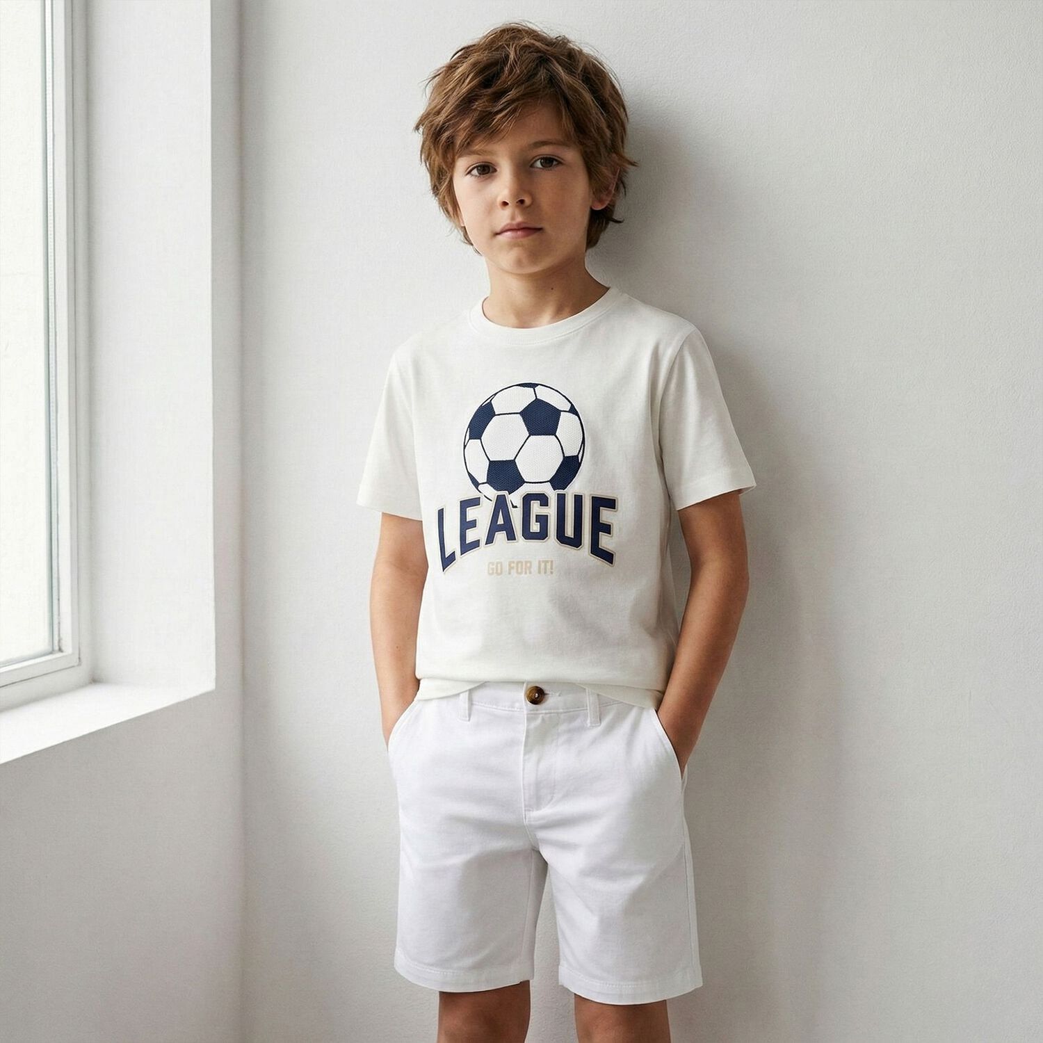 Boys White Football T-Shirt, 1, hi-res
