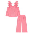 Girls Pink 3D Flower Trousers Set, 1, hi-res