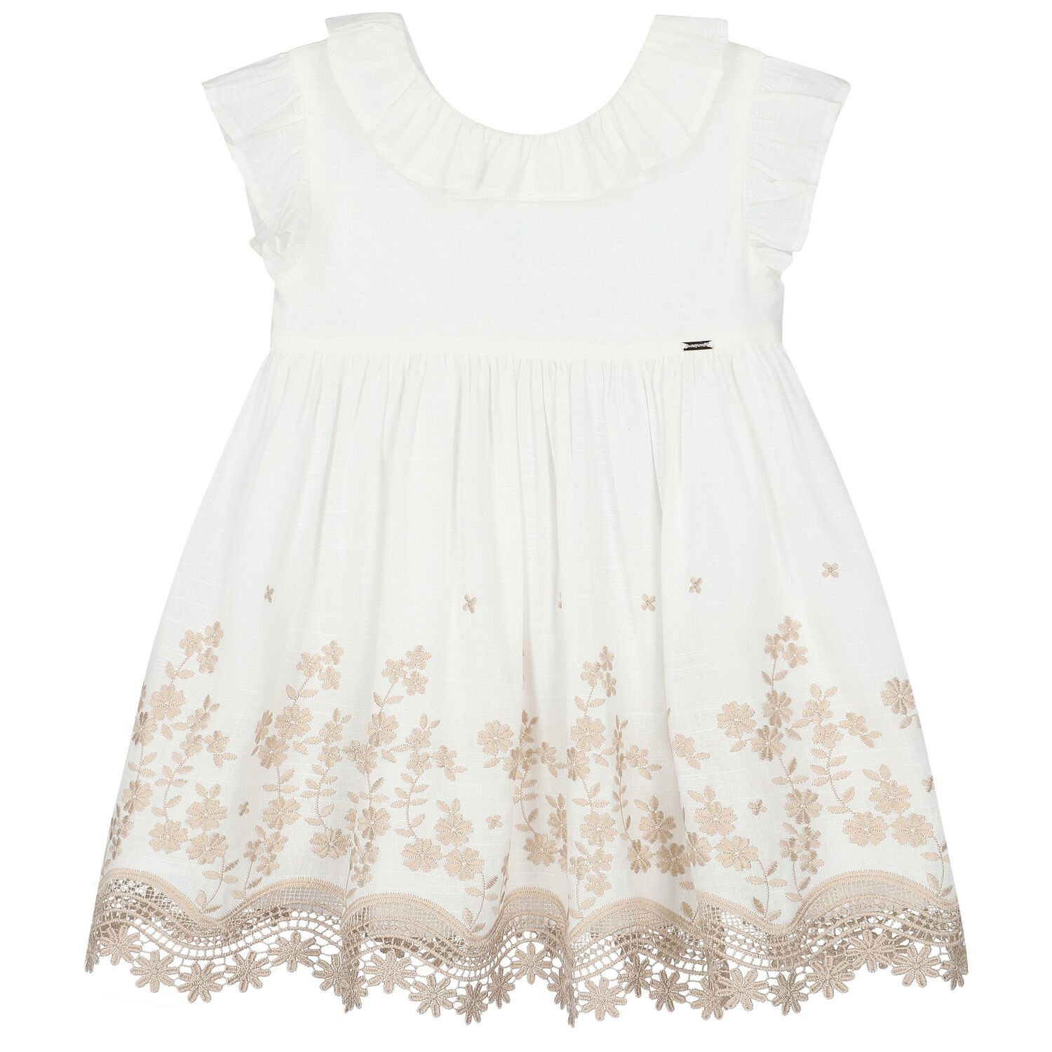 Younger Girls White Embroidered Dress, 1, hi-res