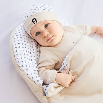 Beige & White Logo Baby Nest