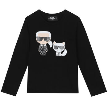 Girls Black Logo Long Sleeve Top