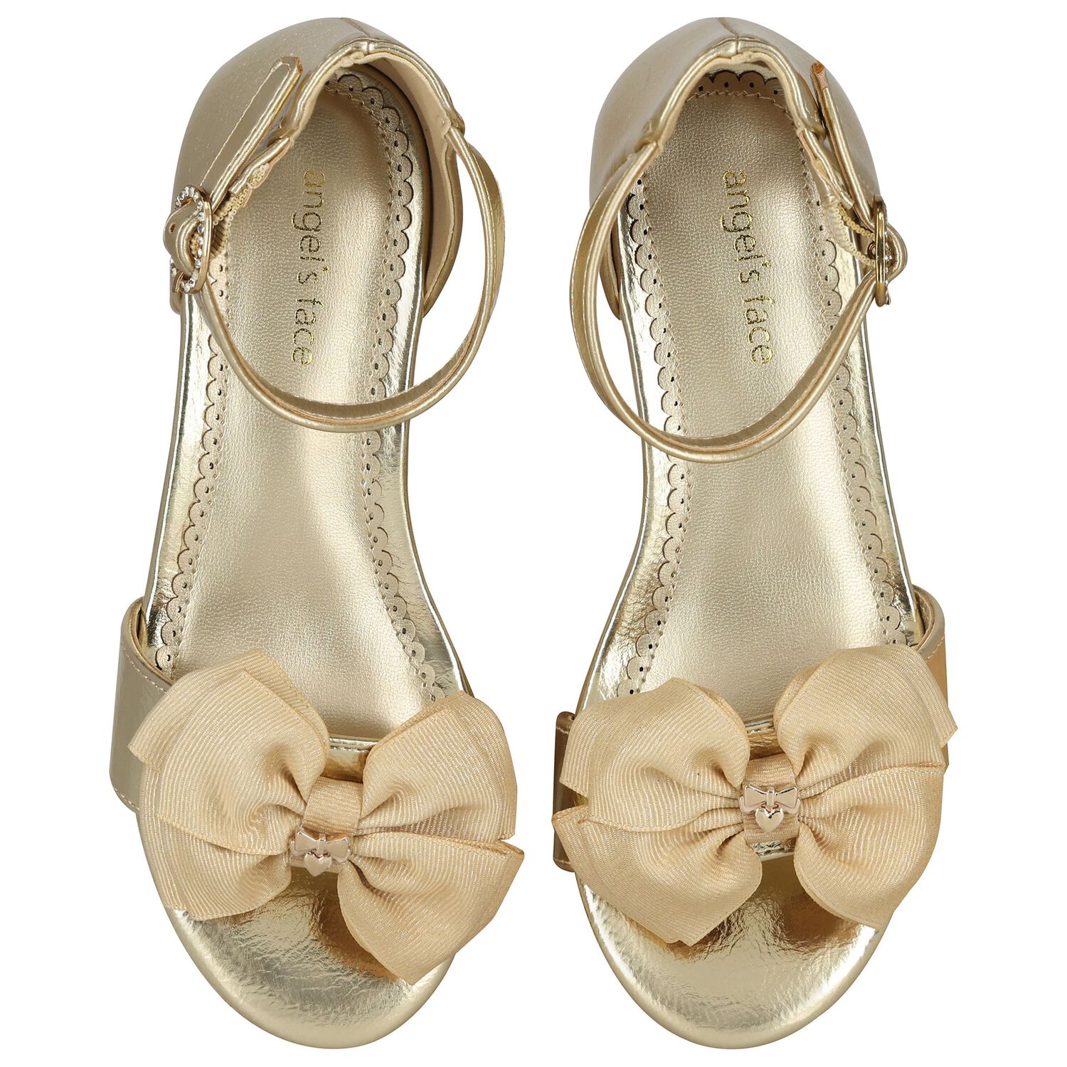 Girls Gold Bow Sandals, 1, hi-res