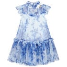 Girls White & Blue Floral Tulle Dress, 1, hi-res