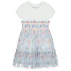 Girls White & Blue Butterfly Dress, 1, hi-res