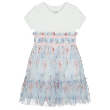 Girls White & Blue Butterfly Dress