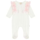 Girls Ivory & Pink Embellished Babygrow, 1, hi-res